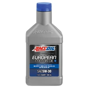 Botella de aceite sintético Amsoil 5W-30 European Motor Oil disponible en MOBBA Lima Perú, ideal para motores europeos de alta gama.