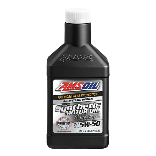Botella de aceite AMSOIL Signature Series 5W-50 sintético de alto rendimiento para motores a gasolina en Perú