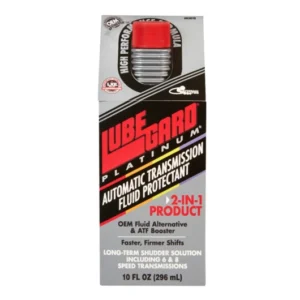Botella de 10oz de Lubegard Platinum Universal ATF Protectant. Aditivo protector de transmisión automática de alto rendimiento para reducir temperatura y fricción. Hecho en Estados Unidos, disponible en Peru.