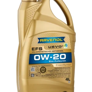 RAVENOL EFS EcoFullSynth SAE 0W-20 - Aceite Sintético Premium Botella de aceite de motor totalmente sintético RAVENOL EFS EcoFullSynth SAE 0W-20 para vehículos modernos. Tecnología USVO y CleanSynto.